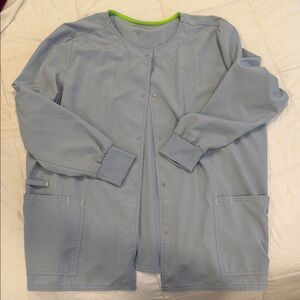 Scrubstar Light Blue Scrub Top with Neon Green Trim